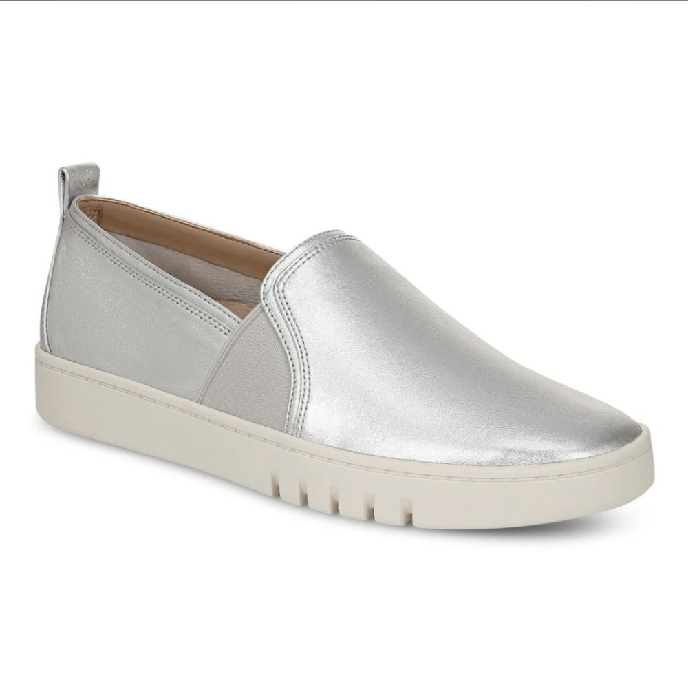 Vionic Slip-On Sneakers in Metallic Silver with Off-White Sole